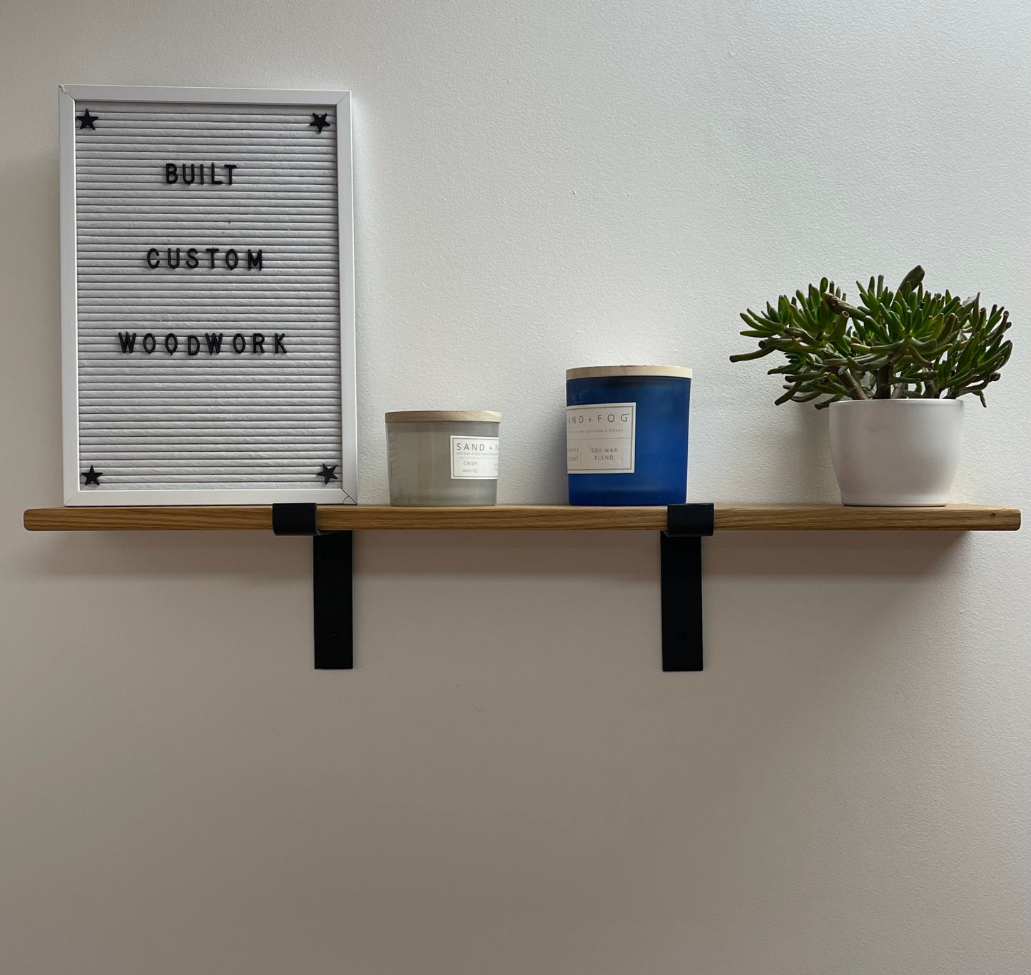 Premium European White Oak Industrial Style Shelf with Lipped Down Brackets, 20-25mm (1 Inch) Depth