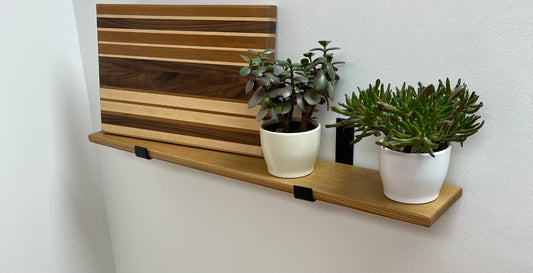 Premium European White Oak Industrial Style Shelf with Lipped Up Brackets, 20-25mm (1 Inch) Depth
