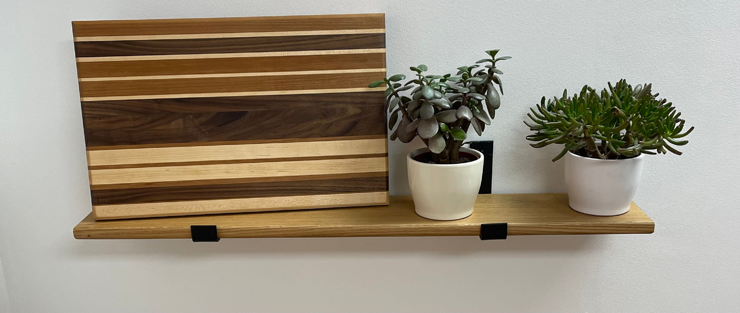 Premium European White Oak Industrial Style Shelf with Lipped Up Brackets, 20-25mm (1 Inch) Depth