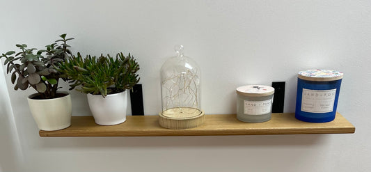 Premium European White Oak Industrial Style Shelf with Flat Syle Brackets, 20-25mm (1 Inch) Depth