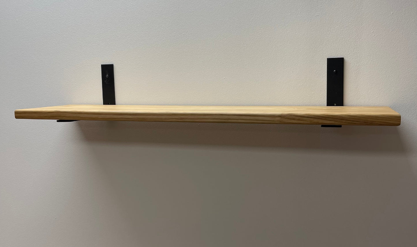 Premium American Ash Industrial Style Shelf with Flat Style Brackets, 20-25mm (1 Inch) Depth