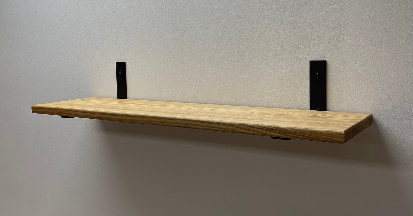 Premium American Ash Industrial Style Shelf with Flat Style Brackets, 20-25mm (1 Inch) Depth