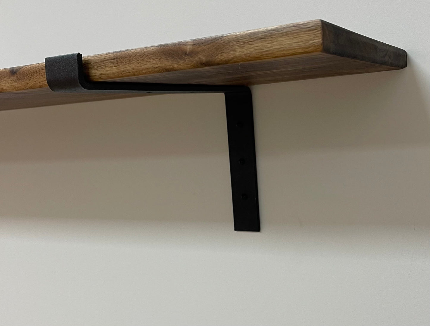 Premium American Black Walnut Industrial Style Shelf with Lipped Down Brackets, 20-25mm (1 Inch) Depth