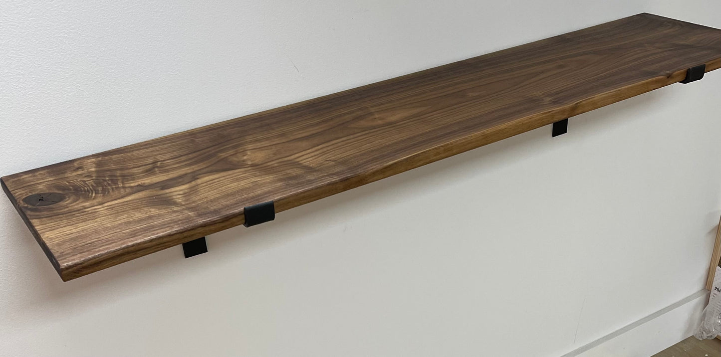 Premium American Black Walnut Industrial Style Shelf with Lipped Down Brackets, 20-25mm (1 Inch) Depth