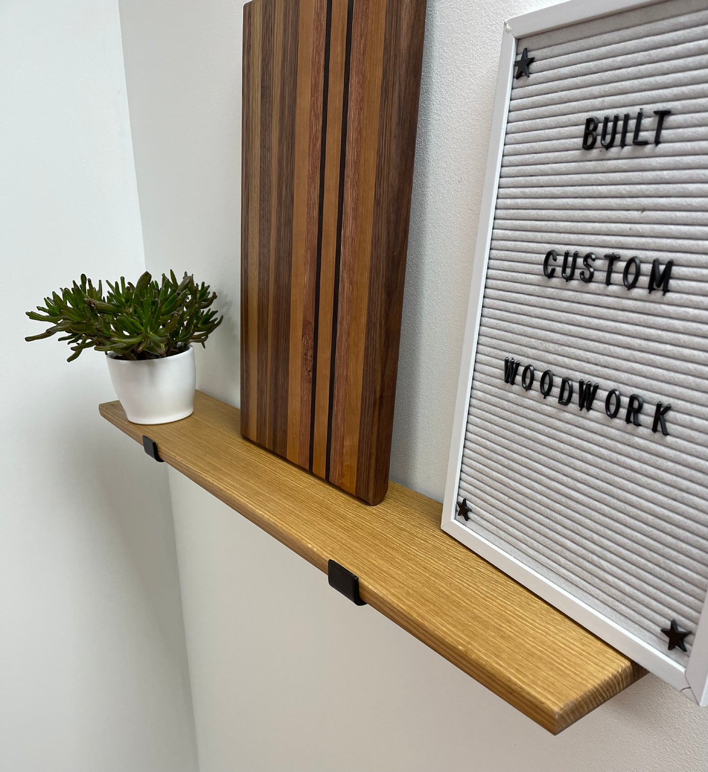 Premium European White Oak Industrial Style Shelf with Lipped Down Brackets, 20-25mm (1 Inch) Depth