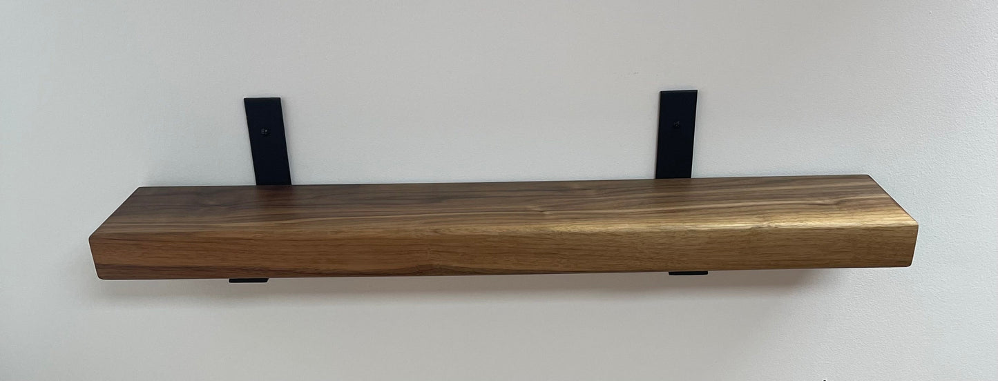 Premium American Black Walnut Industrial Style Shelf with Lipped Up Style Brackets, 40-45mm (2 Inch) Depth
