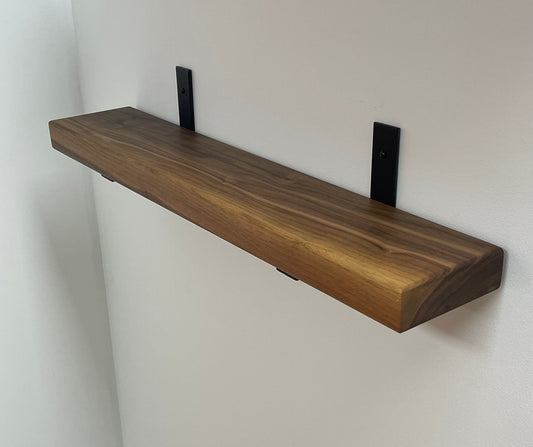 Premium American Black Walnut Industrial Style Shelf with Flat Style Brackets, 40-45mm (2 Inch) Depth